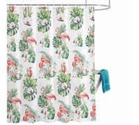 Flamingo Shower Curtain for Bathroom, Monstera Palm Leaf Waterproof Cloth Fabric Bathroom Accessories Set with 12 Rust Proof Plastic Hooks, 72” x 84”