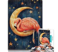 Flamingo Sleeping on The Moon Jigsaw Puzzles for Adults 1000 Jigsaws,Challenging Game And Family Play with Fully Interlocking Randomly Shaped Pieces 38x52cm