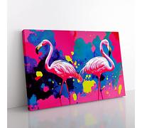 Flamingo Splash Vol.1 Abstract Canvas Wall Art Print Ready to Hang, Framed Picture for Living Room Bedroom Home Office Décor, 50x35 cm (20x14 Inch)