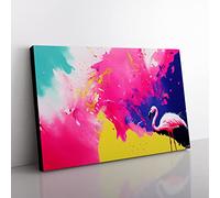 Flamingo Splash Vol.4 Abstract Canvas Wall Art Print Ready to Hang, Framed Picture for Living Room Bedroom Home Office Décor, 76x50 cm (30x20 Inch)