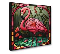 Flamingo Stained Glass Effect Canvas Wall Art Print Ready to Hang, Framed Picture for Living Room Bedroom Home Office Décor, 50x50 cm (20x20 Inch)
