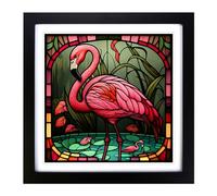 Flamingo Stained Glass Effect Framed Print | 18x18 Inch Black Framed Wall Art | Ready to Hang | Modern Animal Picture | Living Room Bedroom Lounge Office