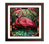Flamingo Stained Glass Effect Framed Print | 18x18 Inch Walnut Framed Wall Art | Ready to Hang | Modern Animal Picture | Living Room Bedroom Lounge Office