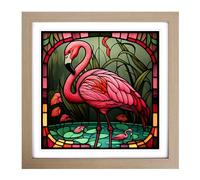 Flamingo Stained Glass Effect Framed Wall Art Print, Ready to Hang Picture for Living Room Bedroom Home Office, Oak 18 x 18 Inch (45 x 45 cm)