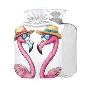 Flamingo Straw Hat White Pattern Hot Water Bottle with Cover 2L Large Warm Water Bag for Pain Relief Neck Shoulders Headache