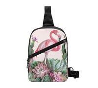 Flamingo Succulent Plants Printed Chest Bag Shoulder Sling Bag for Men Women, Foldable Outdoor Crossbody Chest Packs Sport Daypacks