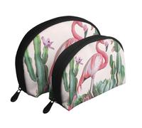Flamingo Succulent Plants Printed Makeup Bags 2-Piece Portable Shell Travel Toiletry Bag Cosmetic Organizer Bag for Women