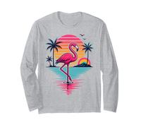 Flamingo Summer Retro Sunset Tropical Beach Palm Trees Long Sleeve T-Shirt