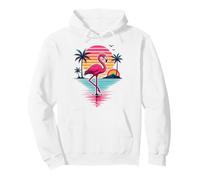 Flamingo Summer Retro Sunset Tropical Beach Palm Trees Pullover Hoodie