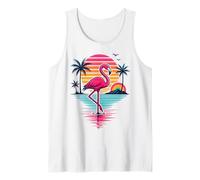 Flamingo Summer Retro Sunset Tropical Beach Palm Trees Tank Top