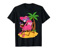 Flamingo Sunbathing Coconut Drink Tropical Beach Summer T-Shirt