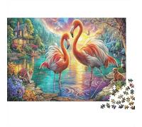 Flamingo Sunset 1000 Piece Sturdy Cardboard Jigsaw Puzzle Flamingos in Water Family Jigsaw for The Whole Family Family Fun Lovers All Ages Housewarming Gift Puzzle 70x50cm/1000pcs