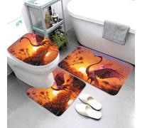 Flamingo Sunset Bathroom Rugs Sets 3 Piece Super Absorbent BathroomMats Set Includes Bath Rug, Contour Mat and Toilet Lid Cover, Washable Non-Slip Bath Mats Carpet for Bathroom