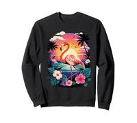 Flamingo Sunset Beach Tropical Flowers Retro Vibes Sweatshirt