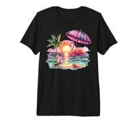 Flamingo Sunset Paradise Under The Pink Umbrella Premium T-Shirt