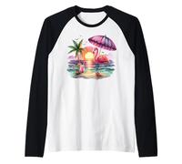 Flamingo Sunset Paradise Under The Pink Umbrella Raglan Baseball Tee