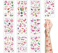 Flamingo Temporary Tattoos for Kids,10 Sheets Tropical Hawaii Themed Waterproof Fake Tattoos Stickers for Girls Boys Summer Beach Party Decorations Halloween Christmas Birthday Supplies Favors