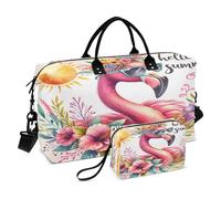 Flamingo Travel Duffle Bag Gym Bag, Summer Watercolor Flamingo Weekender Bags for Women with Toiletry Bag Travel Tote Bag Swim Bag