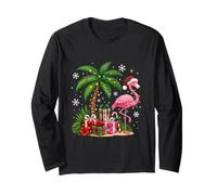 Flamingo Tropical Christmas Lights Palm Tree Beach Xmas Long Sleeve T-Shirt