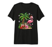 Flamingo Tropical Christmas Lights Palm Tree Beach Xmas Premium T-Shirt