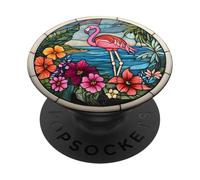 Flamingo Tropical Flowers Round Art PopSockets Adhesive PopGrip