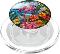 Flamingo Tropical Flowers Scene PopSockets PopGrip for MagSafe