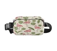 Flamingo Tropical Leaf Pattern Fashion Fanny Pack Waist Bag for Men Women Small Sling Chest Bag with Adjustable Strap for Travel Shopping Running