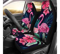 Flamingo Tropical Pink Hibiscus 2 Pcs Car Seat Protector Dirty-Proof Car Seat Cover Non-Slip Bucket Seats Covers Universal Fit Truck Mpv Car