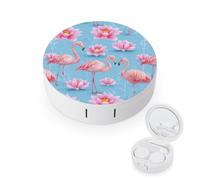 Flamingo Tropical Wildlife Lotuses Contact Lens Case with Mirror Travel Kit | Portable Contact Lens Box,for Daily Outdoor Travel