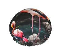 Flamingo Tropical Wildlife Print Shower Cap for Women Men, Reusable Double-Layer Fabric Bathing Cap Girls Hair Caps