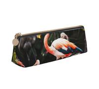 Flamingo Tropical Wildlife Printed Triangle Leather Pencil Case for Girls Boys, Zipper Pencil Bag Pen Pouch Bag Organizer for Student School Office College