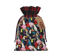 Flamingo Tropical Wildlife Printing Color Matching Plaid Christmas Bag With Drawstring,4.7x6.9 In For Christmas Halloween
