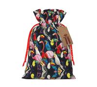 Flamingo Tropical Wildlife Printing Practical Christmas Bag With Drawstring,4.7x6.9 Inch For Christmas Halloween