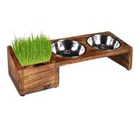 Flamingo TWIN FEEDER LELA WITH CAT GRASS BOWL STAINLESS STEEL 2x375ML 13CM
