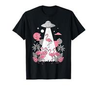 Flamingo UFO Alien Abduction Illustration Sci-Fi Art Graphic T-Shirt