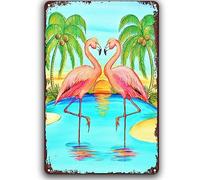 Flamingo Vintage Metal Signs Tropical Palm Tree Sunset Landscape Funny Pink Flamingo Sign Gifts For Home Farm Outdoor Cafes Bars Club Kitchen Garage 20x30cm