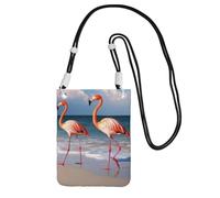 Flamingo Walking on The Beach Crossbody Phone Bag for Women Men Waterproof Mini Cellphone Purse Wallet, Black, One Size