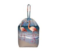 Flamingo Walking on The Beach Laundry Bag 28"" x 14"", Large Hamper Bag | Heavy Duty Cloth Storage Sack With Drawstring, Washable Basket Liner, Dirty Clothes Organizer For Luggage Travel Camp Home