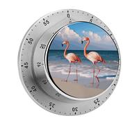 Flamingo Walking On The Beach Mechanical Kitchen Timer for Cooking 60 Min with Magnetic Backing Loud Alarm,Stainless Steel Wind Up Countdown Timer Cute Egg Timers for Cooking Studying Gaming Classroo