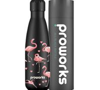 Flamingo Water Bottle 500ml - Proworks Stainless Steel Insulated Water Bottle | Leakproof Screw Lid | Double Wall Vacuum Flask Keeps Drinks Hot 12 Hours Cold 24 Hours | BPA Free | Black | Flamingo