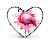 Flamingo Watercolor Badges Heart with Button Design, Personalized Picture Pin Brooches, Heart Badge Holders for Decorate Hat Shirt Clothing Bag Accessories