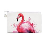 Flamingo Watercolor Coin Purses with Zipper, Personalized Zero Wallet for Shopping, Small Makeup Pouches Bag for Travel, Card Organizer Case, Portable Canvas Change Purses