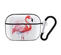 Flamingo Watercolor for Airpod Pro Case Cover Hard Shell Full Drop Protection Cover with Keychain Compatible with AirPod Pro 2nd/1st Generation, Front LED Visible,Black
