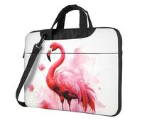 Flamingo Watercolor Laptop Bag Shockproof Computer Carrying Case with Shoulder Strap Messenger Shoulder Bag Briefcase, Black, 15.6"