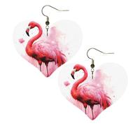 Flamingo Watercolor Leather Earrings for Women Heart Earring Lightweight Dangle Earrings Jewelry Gifts