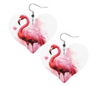 Flamingo Watercolor Leather Earrings for Women Heart Earring Lightweight Dangle Earrings Jewelry Gifts