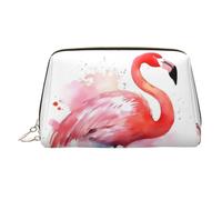 Flamingo Watercolor Makeup Bag for Women Cosmetic Bags Leather Travel Makeup Case Organizer Waterproof Make up Pouch Open Flat Toiletry Bag Portable Storage Pouch for Travelling, Gold, One Size