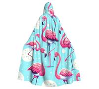 Flamingo-Watercolor-Pattern Adult Witch Hooded Cape, Halloween Costume Hooded Cloak