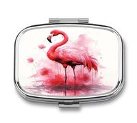 Flamingo Watercolor Pill Box Medicine Pill Organizer Small Pill Case Travel Pill Container Portable Pill Case for Pocket 2 Compartment Pill Holder Pill Boxes for Travel