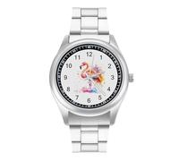 Flamingo Watercolor Quartz Watch Stainless Steel Wrist Watches for Men Women Easy to Read